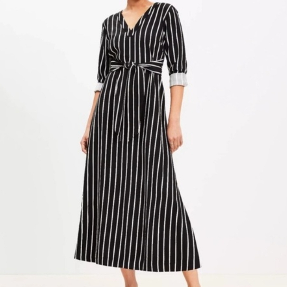 Loft Striped Tie Waist Midi Dress - Picture 6 of 6